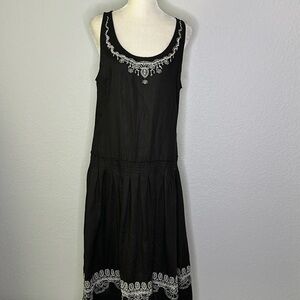Ana Nonza Black Sleeveless Black Embroidered Linen Drop Waist Dress M-L